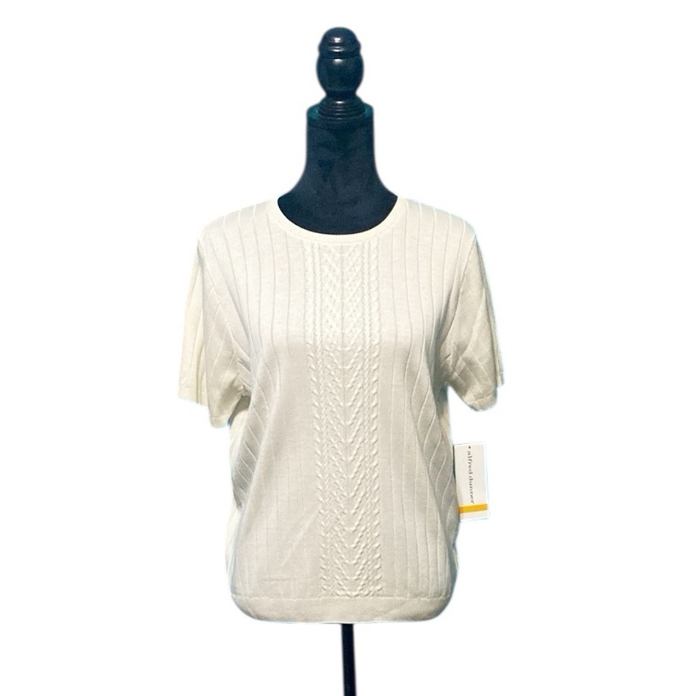 Alfred Dunner Short-Sleeve Cable Knit Sweater - Size Small
